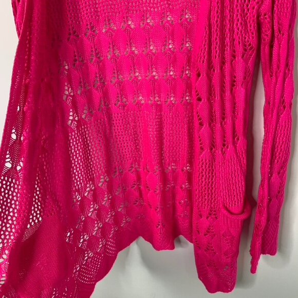 Women's Pink Crochet Knit Cardigan Sweater Pink Open front Boho Chic - Picture 3 of 10